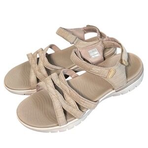 Skechers On-the-GO 600 Sunny Taupe Strappy Sandals 140318 Womens Sz 10 Goga Mat